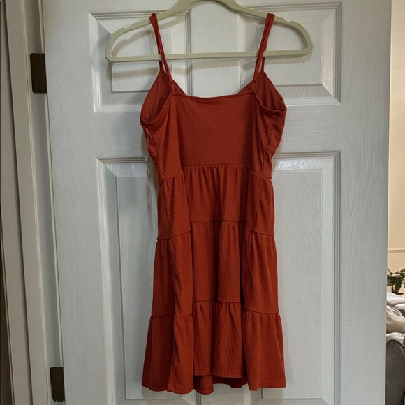 No Boundaries Rust Orange Tiered Spaghetti-Strap Mini Dress - Picture 5 of 5